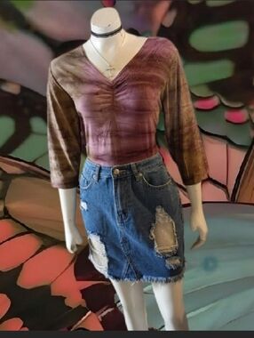 Vtg 90s Y2K Studio 1940 Sz 14/16 multi brown & purple tie dye Glittery Top